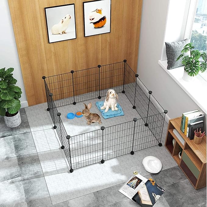 C&AHOME Pet Playpen, Small Animals Supplies, 12 Panels Exercise Playpens Cage, C Grids Portable Yard Fence Indoor, Ideal for Guinea Pigs, Puppy Pet Products, DIY Metal Playpens, 12" × 15" Black