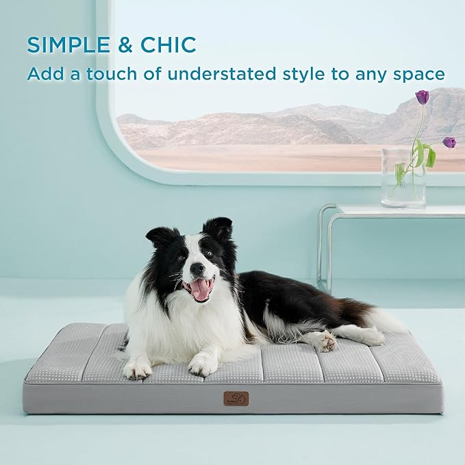 Bedsure Cooling Gel Foam Dog Bed for Large Dogs, Waterproof Orthopedic Egg Foam Dog Bed for Outdoor, Summer Comfort Pet Mats for Crate with Washable Cover(41"x29", Grey)