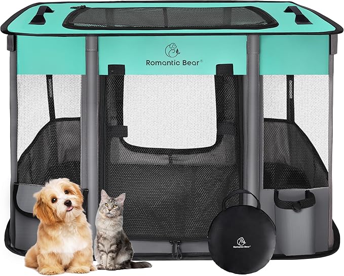 Dog Playpen,Pet Playpen,Foldable Puppy Cat Playpen,Portable Exercise Kennel Tent Crate,Water-Resistant Breathable Shade Cover, Indoor Outdoor Travel Camping Use for Small Animals with Carrying Case(S)