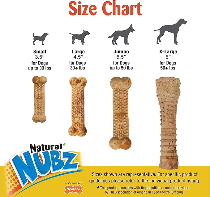 Nylabone Nubz Wild Natural Edible Chew Treats for Dogs, Made in USA, Bison Flavor, Large - Up to 50 lbs. (2 Count)