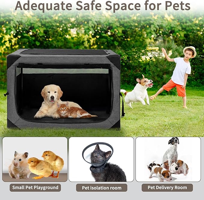 Dog Crates 30 Inch Collapsible Soft Dog Crate, 3-Door Foldable Soft Kennel for Medium Dogs, Portable Pet Travel Cage with Chew Proof Mesh Window for Outdoors