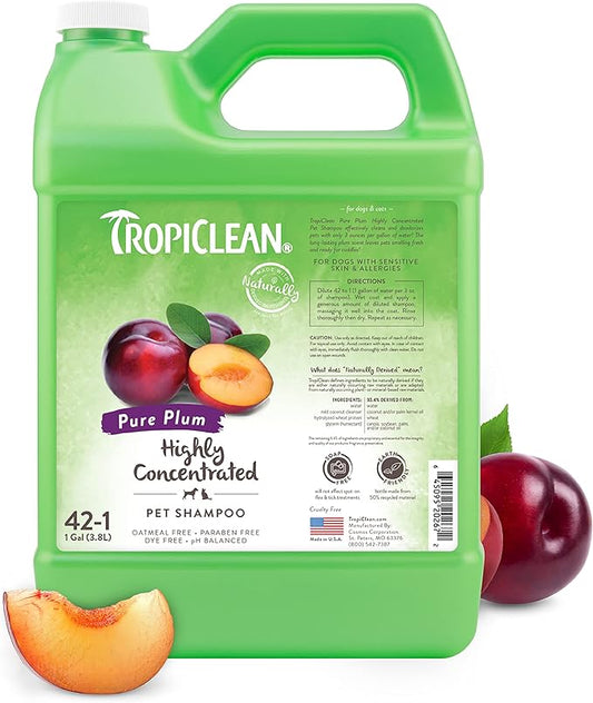 TropiClean High Concentrate Dog Shampoo, Professional Grade & Size for Groomers, 42:1 Dilution, Puppy Safe, USA Made, Pure Plum Scent, 1 Gallon