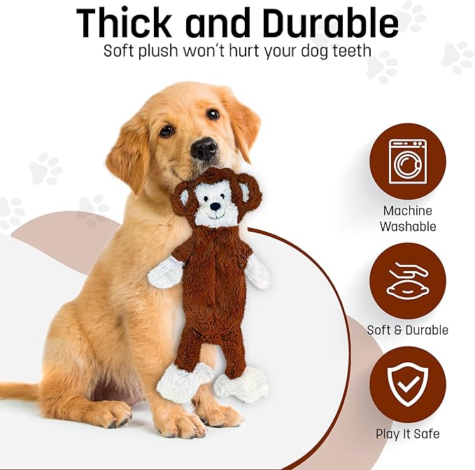 FGA MARKETPLACE Monkey-Fox Flat NO Stuffing NO Squeak Plush Dog Toy, Funny Style Will Entertain Your Dog for Hours, Recommended for Small and Medium Dog 21 INCH Long