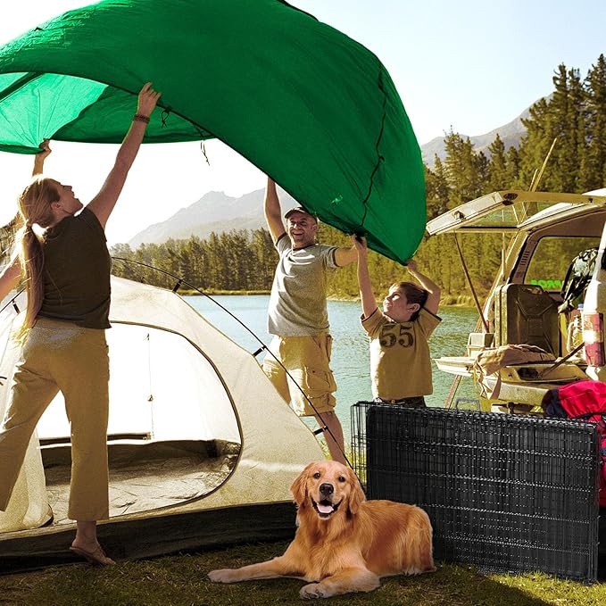 DUMOS 24-Inch Dog Crate, Small Double-Door Folding Metal Kennel with Divider Panel and Leak-Proof Pan, Portable Dog Cage for Indoor, Outdoor, and Travel