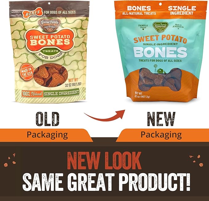Gaines Family Farmstead Sweet Potato Dog Bones, All-Natural, Grain Free Dog Treats for All Ages & Breeds, Great for Training and Rewards, Made in USA, 2 Pound Bag