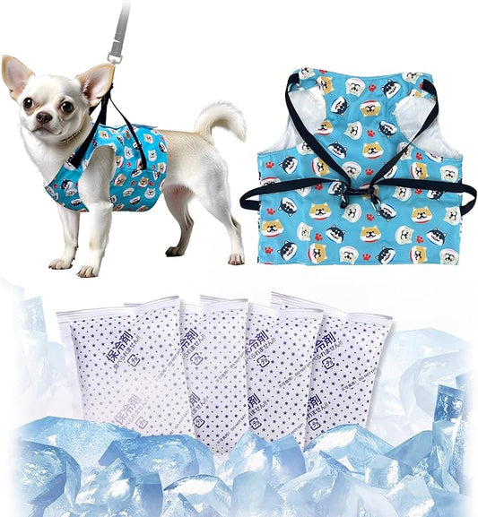 KUDES Dog Cooling Vest with Recyclable Ice Packs, Pet Adjustable Ice Chill Out Dog Harness Jacket Cooler with D Ring for Small Medium Large Dogs Walking Indoor Outdoor Summer