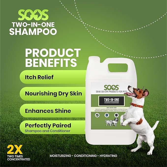 Soos Pet Shampoo and Conditioner Natural Dead Sea Minerals Two-in-One Deeply Absorbing with Vitamins Essential Oils Natural Ingredients Antiba-cterial for Dogs and Cats (4L)