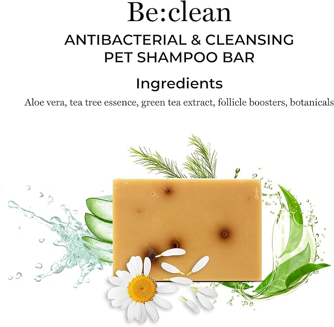 Be:Clean Deep Cleaning Dog Shampoo Bar – 110g – Tea Tree & Green Tea Formula for Glossy Coat & Odor Removal – Natural, Long-Lasting Pet Wash – Approx. 25 Uses