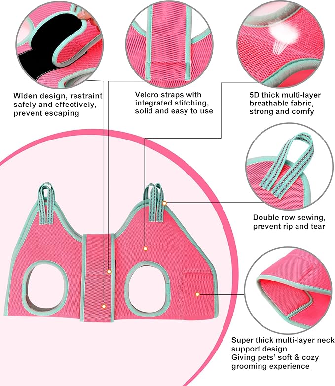 2024 New Grooming Hammock, Hanging Harness Holder for Dog Nail Clipping/Trimming, Sling With Thick Fabric Neck Support & Strap Restraint Claw Care (X-Small 8-14 LB/Pink)
