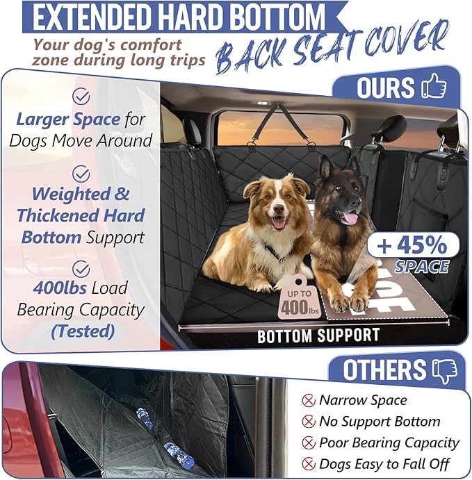 Back Seat Extender for Dogs Truck-Large Space, Truck Dog Seat Cover Back Seat Hard Bottom Holds 400lbs, Sturdy Pet Seat Covers for Trucks, Waterproof Backseat Dog Hammock for Truck