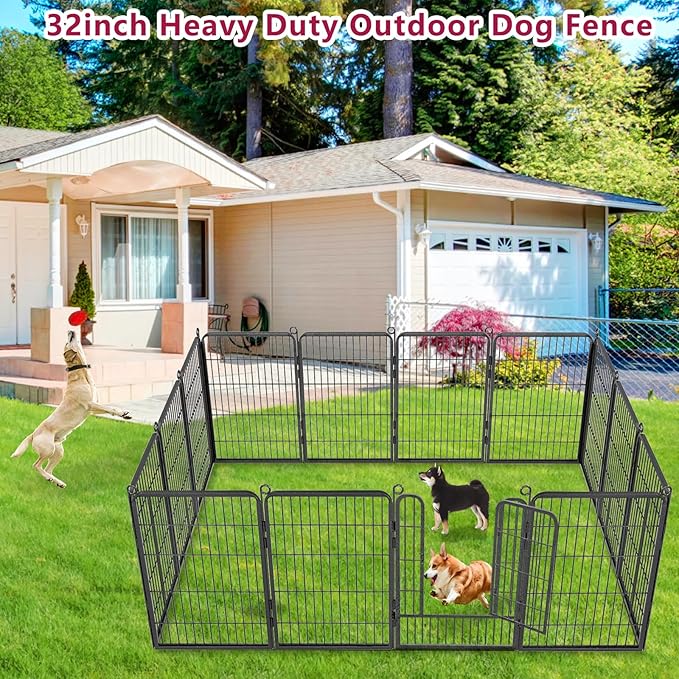 Dog Playpen, 32inch 20 Panels Outdoor Dog Fence Indoor Dog Pen Anti-Rust Pet Puppy Pen Dog Exercise Pen with Lock for Medium Small Dogs, Portable Pet Fence for Yard RV Camping