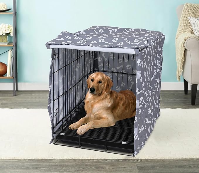 Dog Crate Cover for Wire Crates, Fits Most 24" inch Dog Crates. Easy to Put On, Take Off, and Adjust - Cover only -Sky Gray -24 Inch