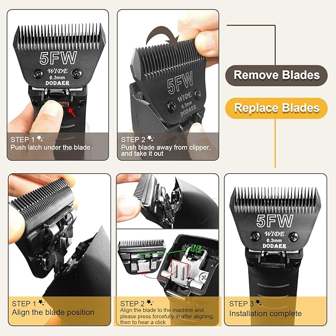 5FW Wide Blades for Dog Grooming,Compatible with Andis,Oster A5,Wahl km10 Clippers,Cutting Length 1/4",2 Pack (Black)
