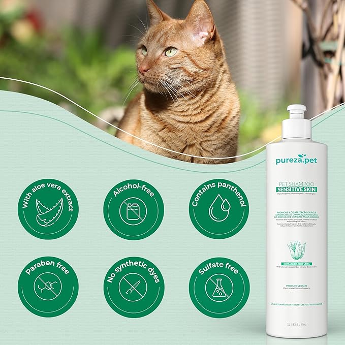 Hypoallergenic Shampoo for Sensitive Skin for Pets - Fur Cleanse, Nourishment & Hydration, All Ages Pet Grooming Products, Horse, Cat Dog Bath Supplies - Vegan, Paraben-Free - 10.1fl oz - PUREZA PET