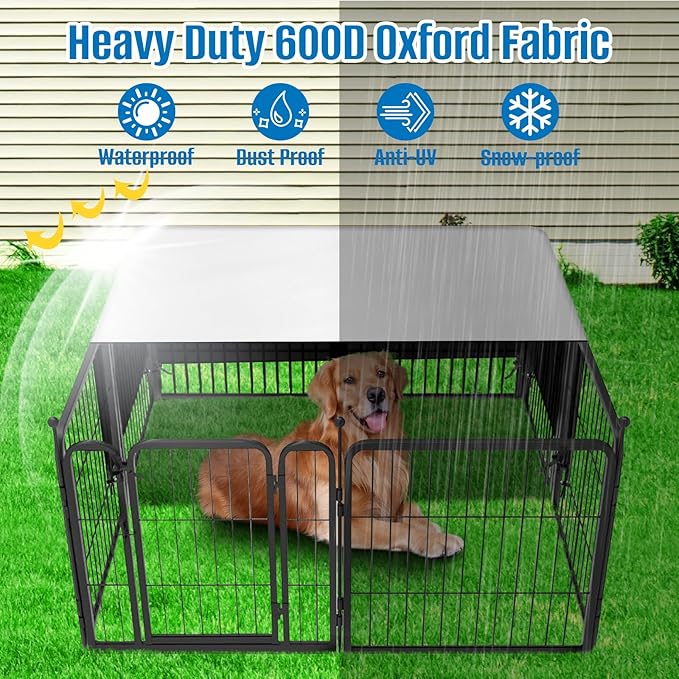 Dog Playpen Cover,Heavy Duty 600D Oxford Fabric with Sun/Rain Dog Play Pen Cover Top Sun Shade Specialized Fits for 24/32/40/45/50"Panels Dog Playpen.( Cover Only)