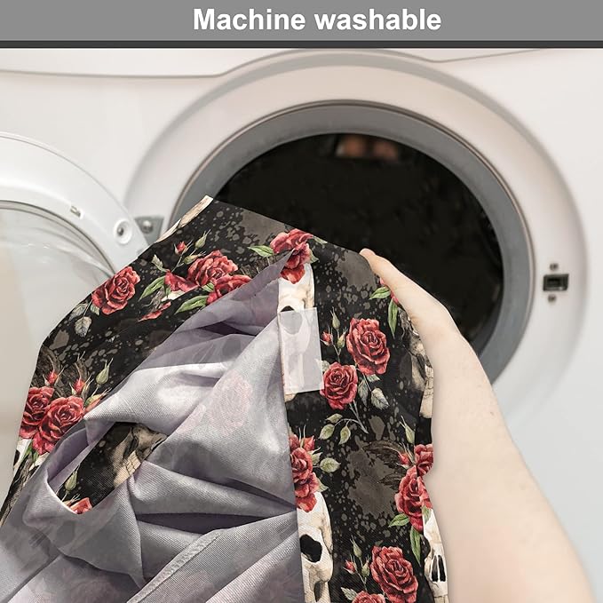 Lunarable Halloween Dog Crate Cover, Mexican Sugar Skull Rose Bouquets Spooky Traditional Humour Culture, Easy to Use Pet Kennel Cover for Small Dogs Puppies Kittens, 22 Inch, Black Grey