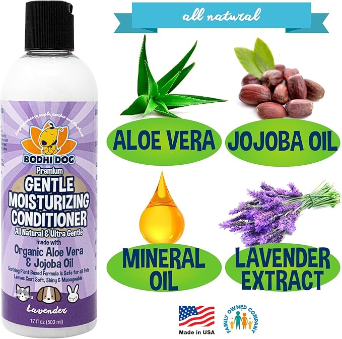 Bodhi Dog Gentle Moisturizing Dog Conditioner - Soothing Plant-Based Formula with Aloe Vera & Jojoba Oil - Hydrates & Softens Coat - Leaves Coat Soft Shiny & Manageable - Lavender Scent (17 Fl Oz)