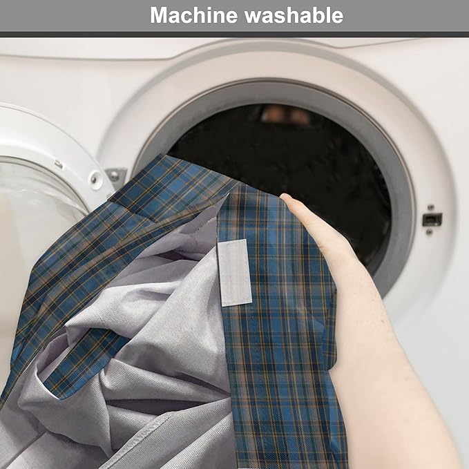 Lunarable Plaid Dog Crate Cover, Striped Geometric British Pattern Modern Design Elements in Patel Colors, Easy to Use Pet Kennel Cover for Medium Large Dogs, 30 Inch, Azure Blue and Marigold