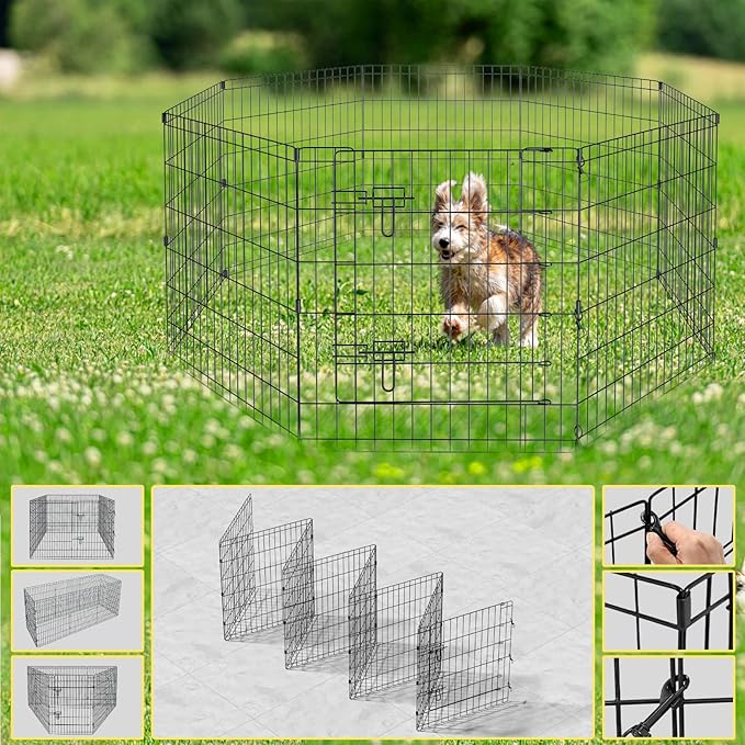 Pet Playpen Dog Pen Foldable Dog Exercise Fence 8 Panels 30 Inch Kennels Pet Playpen Options Ideal for Pet Medium Animals Outdoor Indoor