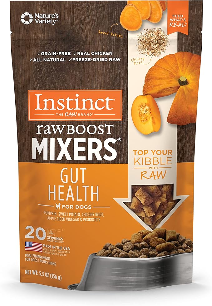 Instinct Raw Boost Mixers Freeze Dried Dog Food Toppers For Dry Food, Grain Free Dog Food Toppers with Chicken For Dogs - Gut Health, 5.5 oz