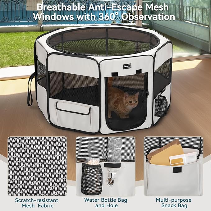 PETSFIT Dog Playpen Indoor/Outdoor,Portable Pet Playpen with Removable Zipper Top,Waterproof Bottom, Foldable Puppy Pen for Cats, Large Breeds (45.5”L x 45.5”W x 28.5”H)