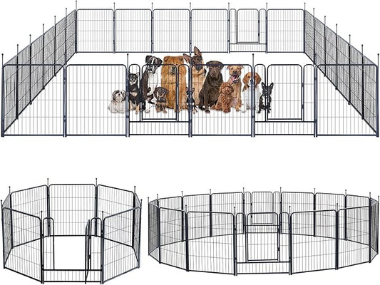 Dog Playpen,Portable Outdoor Dog Fence, Dog Playpen for Large/Medium/Small Dogs, Dog Fences for The Yard,with Doors Foldable Metal (32 inch, 24 Panels)