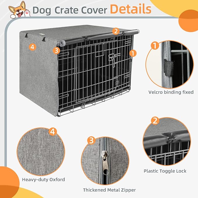 Dog Crate Cover - Kennel Covers Fit for 30 Inch Dogs Crate, Double Door Polyester for Wire Puppy Cage Indoor Outdoor Protection, Grey