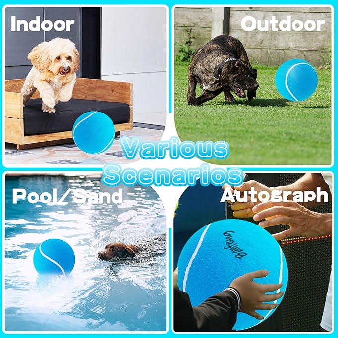 Large Dog Tennis Ball,9.5" Giant Doy Sport Ball Toy,Pet Birthday Gifts Interactive Dog Toys for Small Medium Large Dog (Sky Blue)