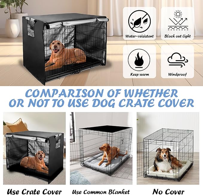 Dog Crate Cover 36 inch - Double Door, Dog Kennel Indoor, Waterproof Dog Kennel Cover with Air Vent Window, for Indoor/Outdoor Most Wire Dog Crate(Black)