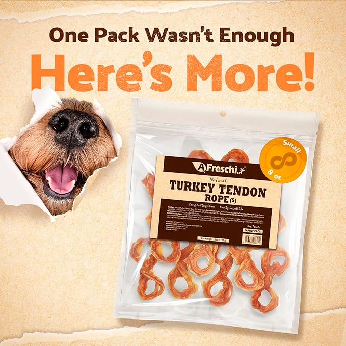 Afreschi Natural Turkey Tendon Rope (S) 8 oz, Turkey Sourced from USA, All Natural Puppy Chew, Hypoallergenic, Rawhide Alternative, for Small Breeds