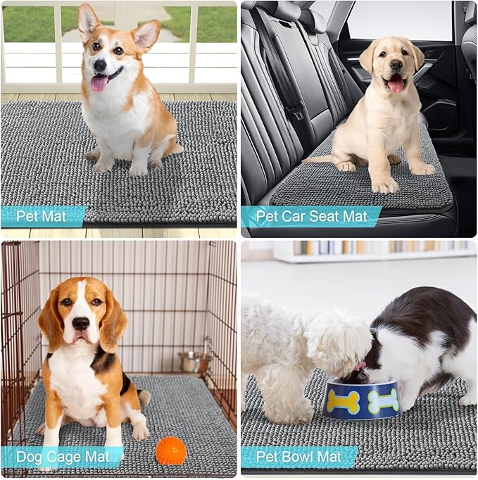 OLANLY Dog Door Mat for Muddy Paws 47x32, Absorbs Moisture and Dirt, Absorbent Non-Slip Washable Mat, Quick Dry Chenille, Mud Mat for Dogs, Entry Indoor Door Mat for Inside Floor, Grey