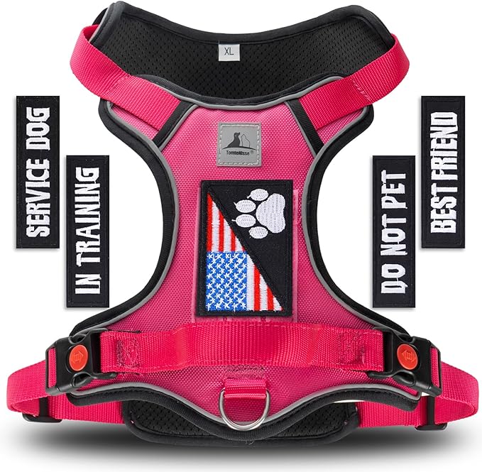 Service Dog Harness, No Pull Pet Harness with 2 Leash Clips, Reflective Adjustable No Choke Dog Vest with 5 PCS Patches,Vest Harness with Easy Control Handle Walking,Hiking,Training