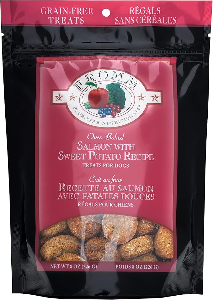 Fromm Four-Star Nutritionals Salmon with Sweet Potato Dog Treats - Premium Oven Baked Dog Snacks - Salmon Recipe - 8 oz