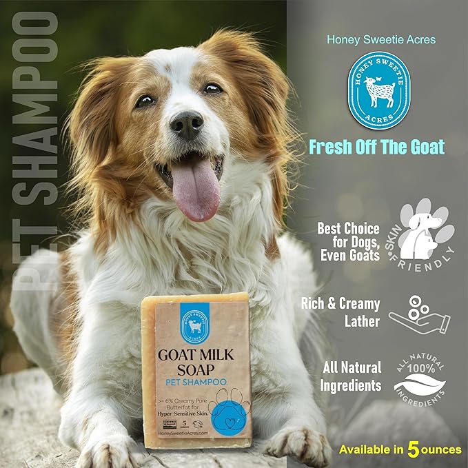 Honey Sweetie Acres 1 Pack All-Natural Pet Shampoo Bar with Fresh Goat Milk - Moisturizing Relief for Dry, Itchy Skin - Leaves A Fresh, Clean Scent - Eliminate Dirty Pet Odor, 5 oz Bar (1 Count)