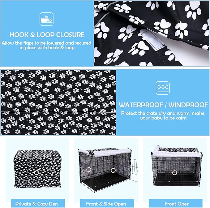 Morezi Dog Crate Cover for Wire Crates, Heavy Nylon Waterproof, Fits Most 48" inch Dog Crates, Easy to Put On, Take Off, and Adjust - Cover only - Black - XXLarge