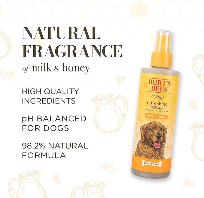 Burt's Bees for Pets Refreshing Spray for Dogs with Milk and Honey, 98.2% Natural Origin Formulas, Waterless Dog Shampoo - Gentle Dry Shampoo for Dogs, Best Dog Shampoo, 8 oz