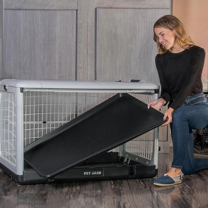 Pet Gear “The Other Door” 4 Door Steel Crate for Dogs/Cats with Removable Tray, Fog, 42 Inch