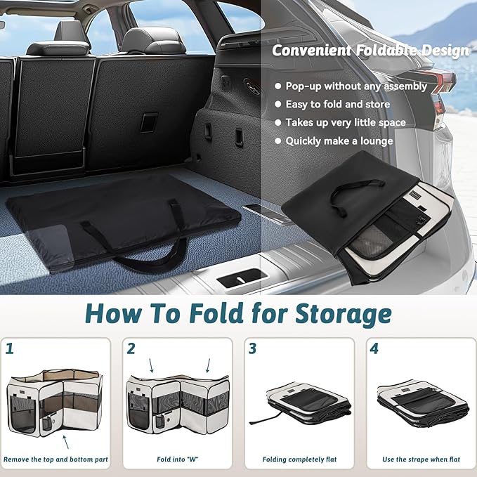 PETSFIT Portable Dog Playpen, 29" Dia Puppy Playpen with Zipper Removable Mesh Top Cover and Leakproof Playpen Bottom Mat-Cat Playpen Indoor/Outdoor for Cats,Dogs&Small Animals