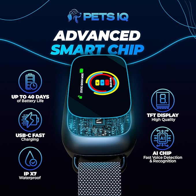 Bark Collar for Large Dog AI Chip (TFT Display) - Dog Bark Collar w/ 5 Training Modes & Sensitivity Levels - IPX7 Waterproof, Battery Life, Anti Barking Collars Dogs/Medium Dogs (Black & Silver)