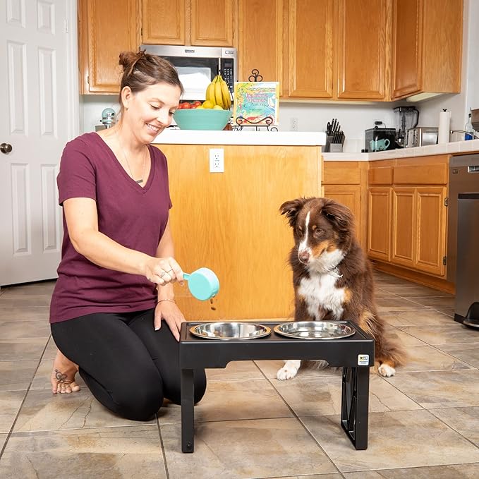 Pet Zone Elevated Dog Bowls Designer Diner 3 Height Adjustable Raised Dog Bowl Stand with 2 Stainless Steel Bowls (7 Cup Capacity Each)