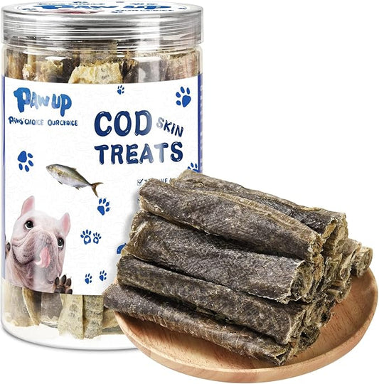 Dog Treats, Cod Skins Dog Treat with Taurine, One-Ingredient Grain-Free Chew Fish Skin Rolls Rich in Omega3, 8 oz