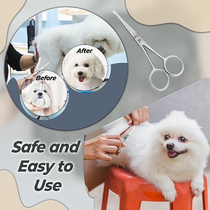 ARSUK Dog Grooming Scissors with Rounded Tip – 4.5" Safety Scissors for Face, Paw, Nose, Ear Hair – Stainless Steel Small Pet Trimmer for Cats, Dogs, Puppies – Safe for Sensitive Areas