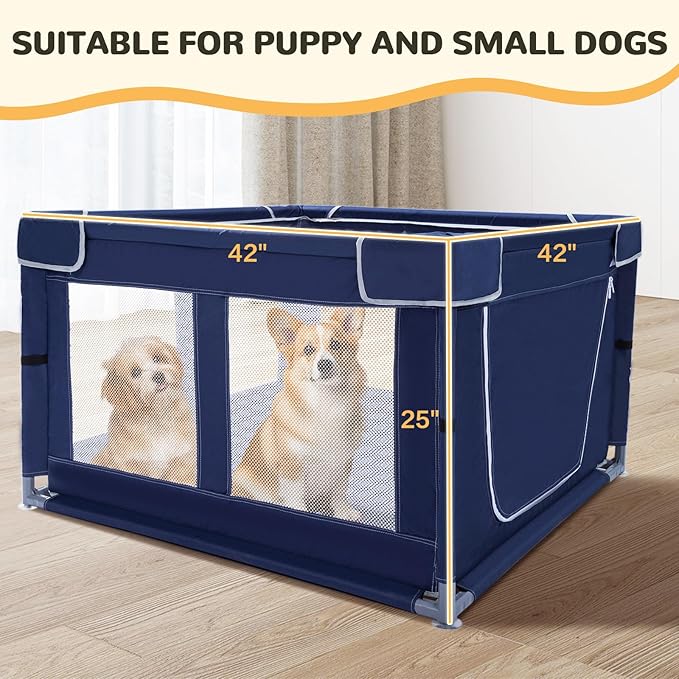 Dog Playpen Made of Thickened Stainless Pipe and 600D Oxford Cloth, 42×42 Inch Puppy Playpen, 25 Inch Height Pet Playpen for Puppy and Small Dogs, Keep Pets Secure