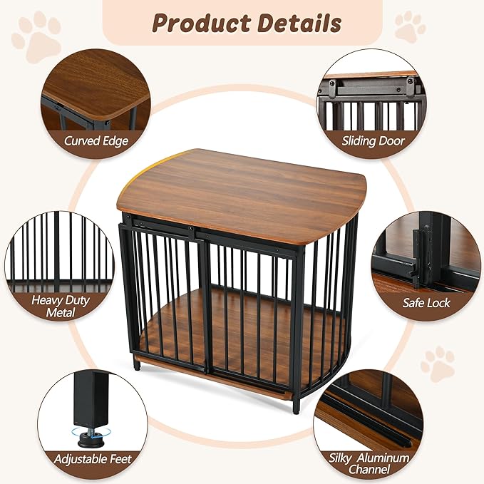 Merax 31.5" Furniture Style Dog Crate for Small and Medium Dogs, Wooden Cage Indoor Kennel Furniture, Modern Dog Crate End Table with Double-Doors, Brown