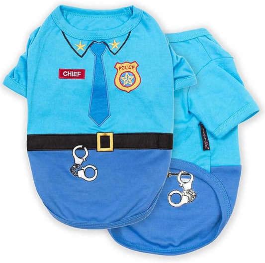 Parisian Pet Dog Shirt - Embroidered Police Costume - 100% Cotton and Polyester - Sleeved Cop Costume - Blue for Large Dogs 3XL