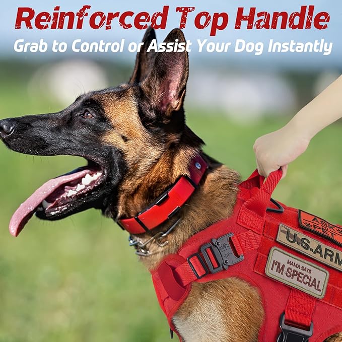 rabbitgoo Tactical Dog Harness for Large Dogs, Heavy Duty Dog Harness with Handle, No-Pull Service Dog Vest Large Breed, Adjustable Military Dog Vest Harness for Training Hunting Walking, Red, S