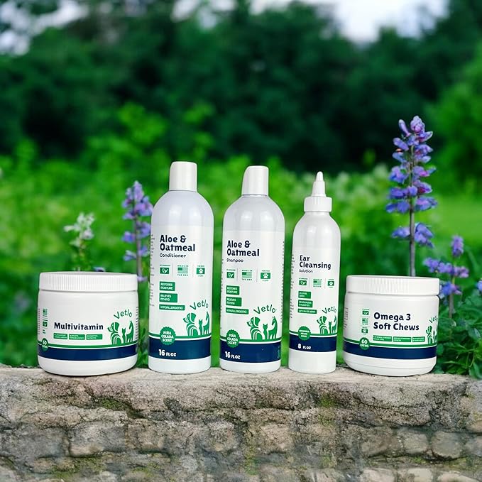 Dog Shampoo for Sensitive Skin with Calming Oatmeal - Hypoallergenic Puppy Essentials for Smelly Dogs & Cats - Relieves Allergies & Itching - Gentle Cat Shampoo - 16 oz by VETLO