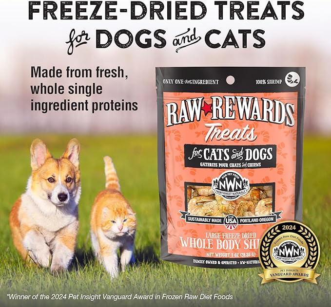 Northwest Naturals Raw Rewards Freeze-Dried Shrimp Treats for Dogs and Cats - Bite-Sized Pieces - Healthy, 1 Ingredient, Human Grade Pet Food, All Natural - 1 Oz
