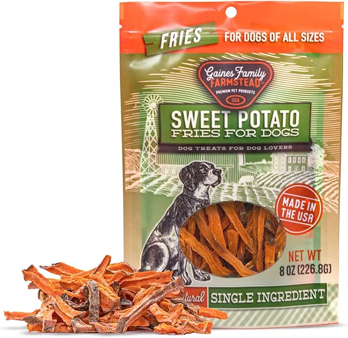 Gaines Family Farmstead Sweet Potato Dog Treats, All Natural Fries, Soft Chews for Dogs, All Ages & Breeds, Nutrient-Rich, Rawhide Alternativem, Dog Training & Rewards, 8 Oz. Bag