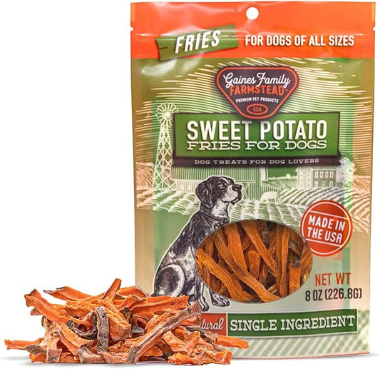 Gaines Family Farmstead Sweet Potato Dog Treats, All Natural Fries, Soft Chews for Dogs, All Ages & Breeds, Nutrient-Rich, Rawhide Alternativem, Dog Training & Rewards, 8 Oz. Bag